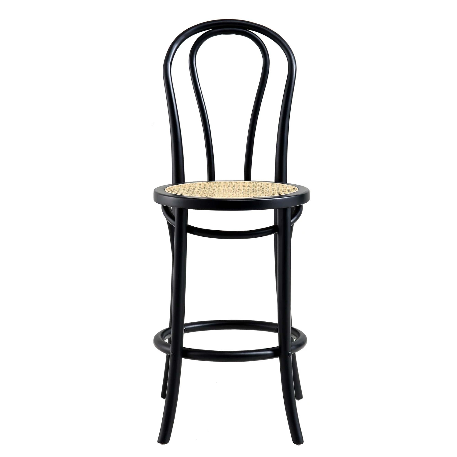 Camille Elm Wood And Rattan Bentwood Counter Stool, Black 3 Camille Elm Wood And Rattan Bentwood Counter Stool, Black - Image 3