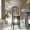 Camille Elm Wood And Rattan Bentwood Counter Stool, Black