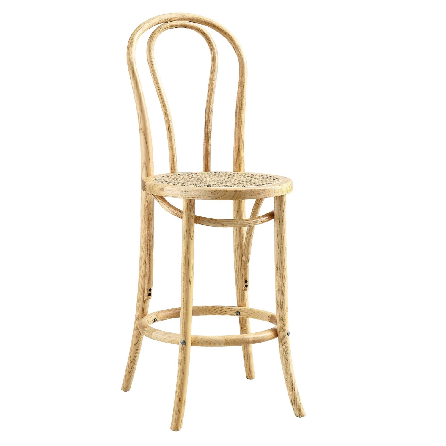 Camille Elm Wood And Rattan Bentwood Counter Stool, Natural 2 Camille Elm Wood And Rattan Bentwood Counter Stool, Natural - Image 2
