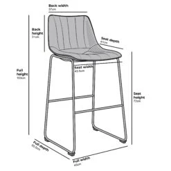 Sutton Set Of 2 Barstools With Fluted Back (Sage Green Velvet) -Daals BCH 2099 2P CHART 2