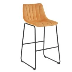 Sutton Set Of 2 Barstools With Fluted Back (Mustard Velvet) -Daals BCH 2099 MUSTARD VEL 2P WB2