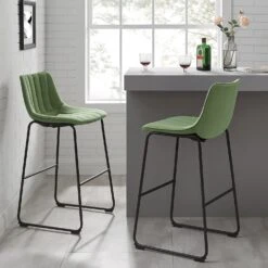 Sutton Set Of 2 Barstools With Fluted Back (Sage Green Velvet)