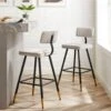 Charlecote Set Of 2 Champagne Colour Velvet Upholstered Bar Stools