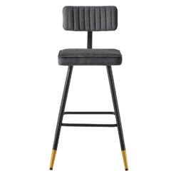 Charlecote Set Of 2 Dark Grey Velvet Upholstered Bar Stools -Daals BCH 2127 DARKGREY VEL 2P WB3