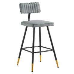 Charlecote Set Of 2 Light Grey Fabric Upholstered Bar Stools -Daals BCH 2127 LIGHTGREY FAB 2P WB2