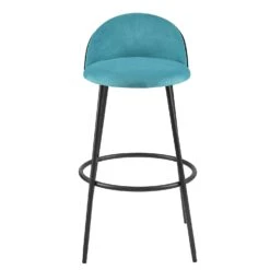Barton Set Of 2 Blue Velvet Upholstered Bar Stools With Contrast Piping -Daals BCH 2129 BLUEVEL 2P WB2