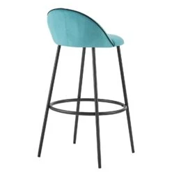 Barton Set Of 2 Blue Velvet Upholstered Bar Stools With Contrast Piping -Daals BCH 2129 BLUEVEL 2P WB4