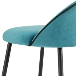Barton Set Of 2 Blue Velvet Upholstered Bar Stools With Contrast Piping -Daals BCH 2129 BLUEVEL 2P detail1