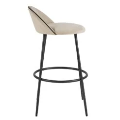 Barton Set Of 2 Champagne Velvet Upholstered Bar Stools With Contrast Piping -Daals BCH 2129 CHAMP VEL 2P WB4