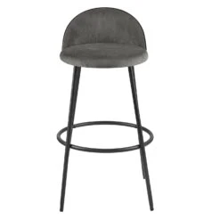 Barton Set Of 2 Grey Velvet Upholstered Bar Stools With Contrast Piping -Daals BCH 2129 GREY VEL 2P WB3