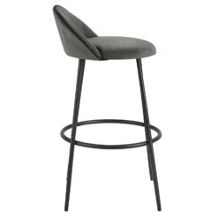 Barton Set Of 2 Grey Velvet Upholstered Bar Stools With Contrast Piping -Daals BCH 2129 GREY VEL 2P WB4