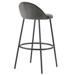 Barton Set Of 2 Grey Velvet Upholstered Bar Stools With Contrast Piping -Daals BCH 2129 GREY VEL 2P WB5