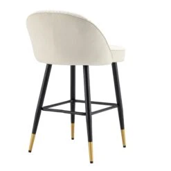 Miyae Set Of 2 Pleated Champagne Beige Velvet Upholstered Counter Stools -Daals BCH 2148 CHAMP VEL 2P WB6