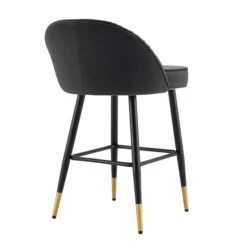 Miyae Set Of 2 Pleated Charcoal Velvet Upholstered Counter Stools -Daals BCH 2148 CHARCOAL VEL 2P WB6