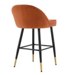 Miyae Set Of 2 Pleated Burnt Orange Velvet Upholstered Counter Stools -Daals BCH 2148 ORANGE VEL 2P WB6