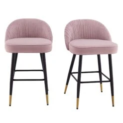 Miyae Set Of 2 Pleated Pale Pink Velvet Upholstered Counter Stools -Daals BCH 2148 PINK VEL 2P WB1
