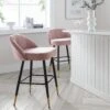 Miyae Set Of 2 Pleated Pale Pink Velvet Upholstered Counter Stools