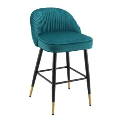 Miyae Set Of 2 Pleated Teal Velvet Upholstered Counter Stools -Daals BCH 2148 TEAL VEL 2P WB2