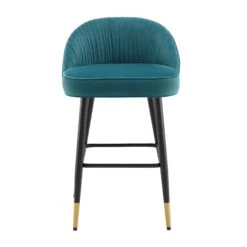 Miyae Set Of 2 Pleated Teal Velvet Upholstered Counter Stools -Daals BCH 2148 TEAL VEL 2P WB3