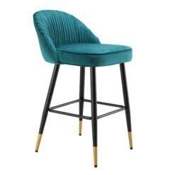 Miyae Set Of 2 Pleated Teal Velvet Upholstered Counter Stools -Daals BCH 2148 TEAL VEL 2P WB4
