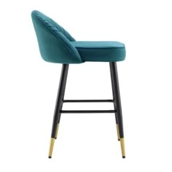 Miyae Set Of 2 Pleated Teal Velvet Upholstered Counter Stools -Daals BCH 2148 TEAL VEL 2P WB5