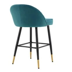 Miyae Set Of 2 Pleated Teal Velvet Upholstered Counter Stools -Daals BCH 2148 TEAL VEL 2P WB6