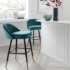Miyae Set Of 2 Pleated Teal Velvet Upholstered Counter Stools