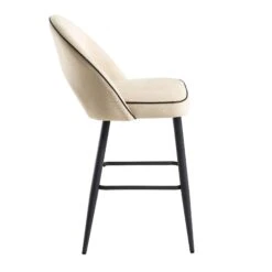 Oakley Set Of 2 Champagne Velvet Upholstered Counter Stools With Contrast Piping -Daals BCH 2155 CHAMP VEL 2P WB5