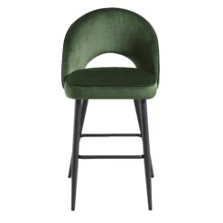 Oakley Set Of 2 Dark Green Velvet Upholstered Counter Stools With Contrast Piping -Daals BCH 2155 DARKGREEN VEL 2P WB2