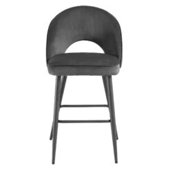 Oakley Set Of 2 Dark Grey Velvet Upholstered Counter Stools With Contrast Piping -Daals BCH 2155 GREY VEL 2P WB2