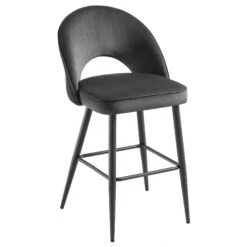 Oakley Set Of 2 Dark Grey Velvet Upholstered Counter Stools With Contrast Piping -Daals BCH 2155 GREY VEL 2P WB3