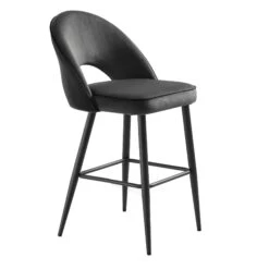 Oakley Set Of 2 Dark Grey Velvet Upholstered Counter Stools With Contrast Piping -Daals BCH 2155 GREY VEL 2P WB4