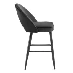 Oakley Set Of 2 Dark Grey Velvet Upholstered Counter Stools With Contrast Piping -Daals BCH 2155 GREY VEL 2P WB5