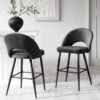 Oakley Set Of 2 Dark Grey Velvet Upholstered Counter Stools With Contrast Piping