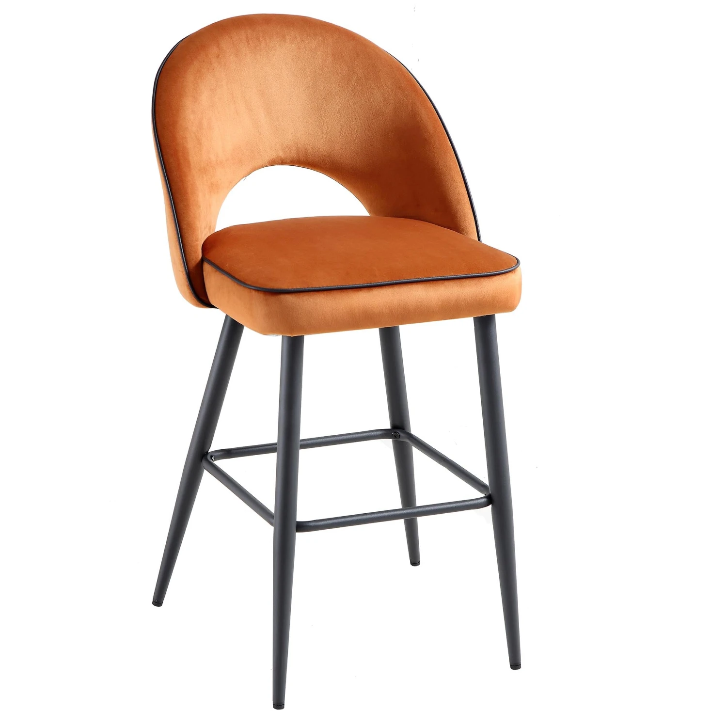 Oakley Set Of 2 Orange Velvet Upholstered Counter Stools With Contrast Piping 5 Oakley Set Of 2 Orange Velvet Upholstered Counter Stools With Contrast Piping - Image 5