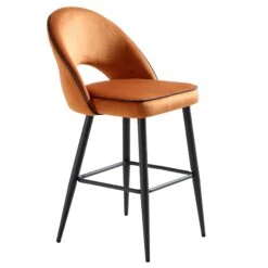 Oakley Set Of 2 Orange Velvet Upholstered Counter Stools With Contrast Piping 17 Oakley Set Of 2 Orange Velvet Upholstered Counter Stools With Contrast Piping -Daals BCH 2155 ORANGE VEL 2P WB4