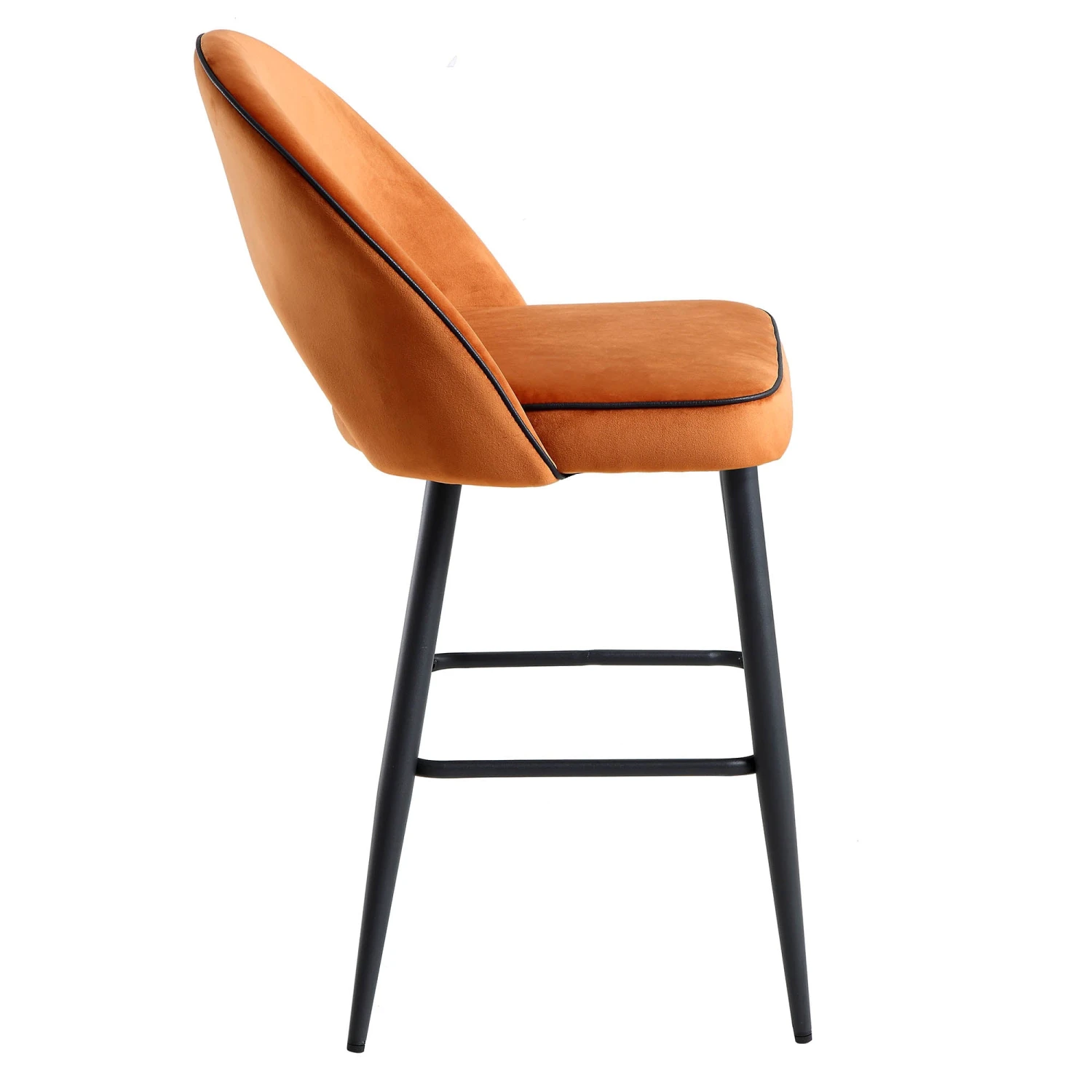 Oakley Set Of 2 Orange Velvet Upholstered Counter Stools With Contrast Piping 7 Oakley Set Of 2 Orange Velvet Upholstered Counter Stools With Contrast Piping - Image 7