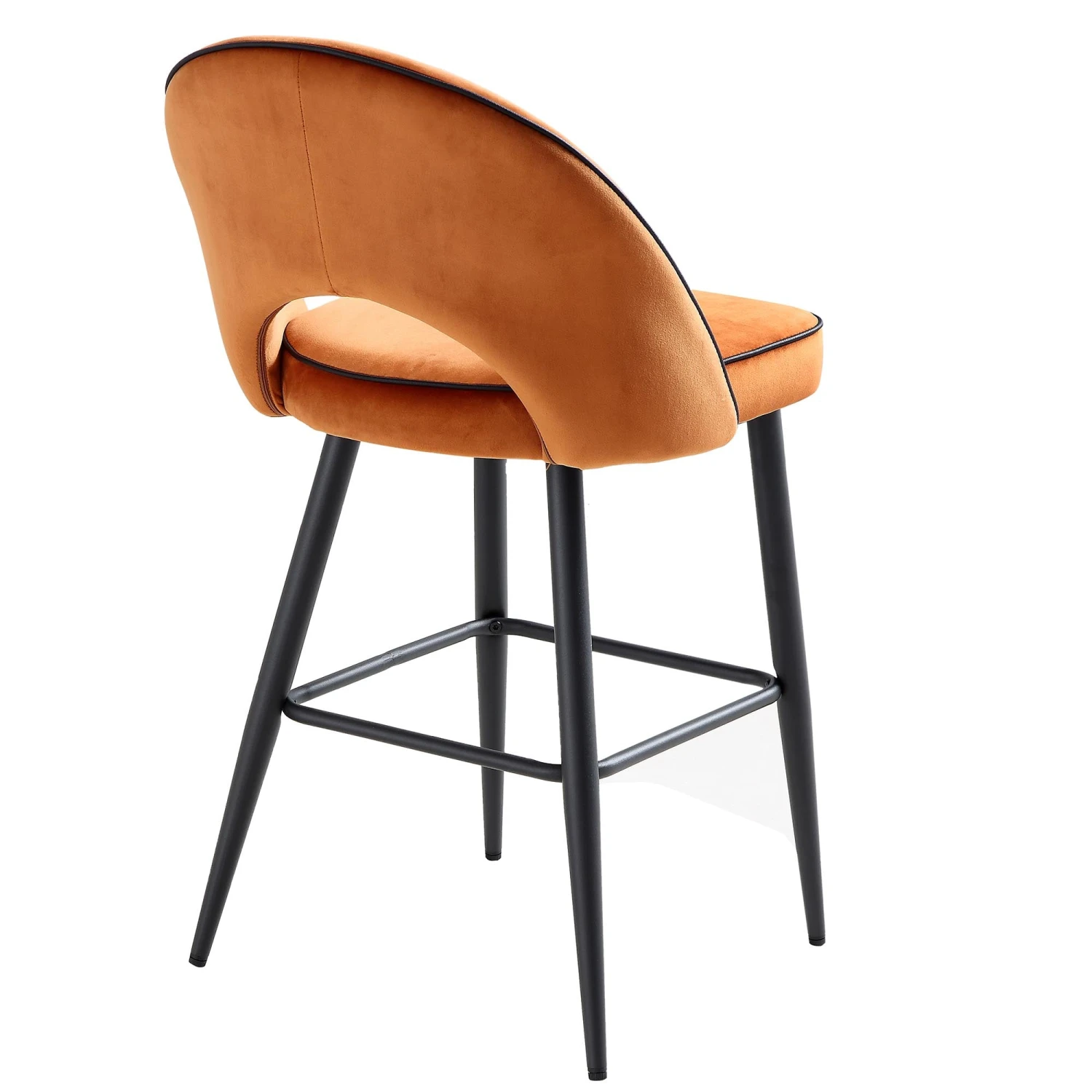 Oakley Set Of 2 Orange Velvet Upholstered Counter Stools With Contrast Piping 8 Oakley Set Of 2 Orange Velvet Upholstered Counter Stools With Contrast Piping - Image 8