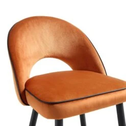 Oakley Set Of 2 Orange Velvet Upholstered Counter Stools With Contrast Piping 20 Oakley Set Of 2 Orange Velvet Upholstered Counter Stools With Contrast Piping -Daals BCH 2155 ORANGE VEL 2P detail1