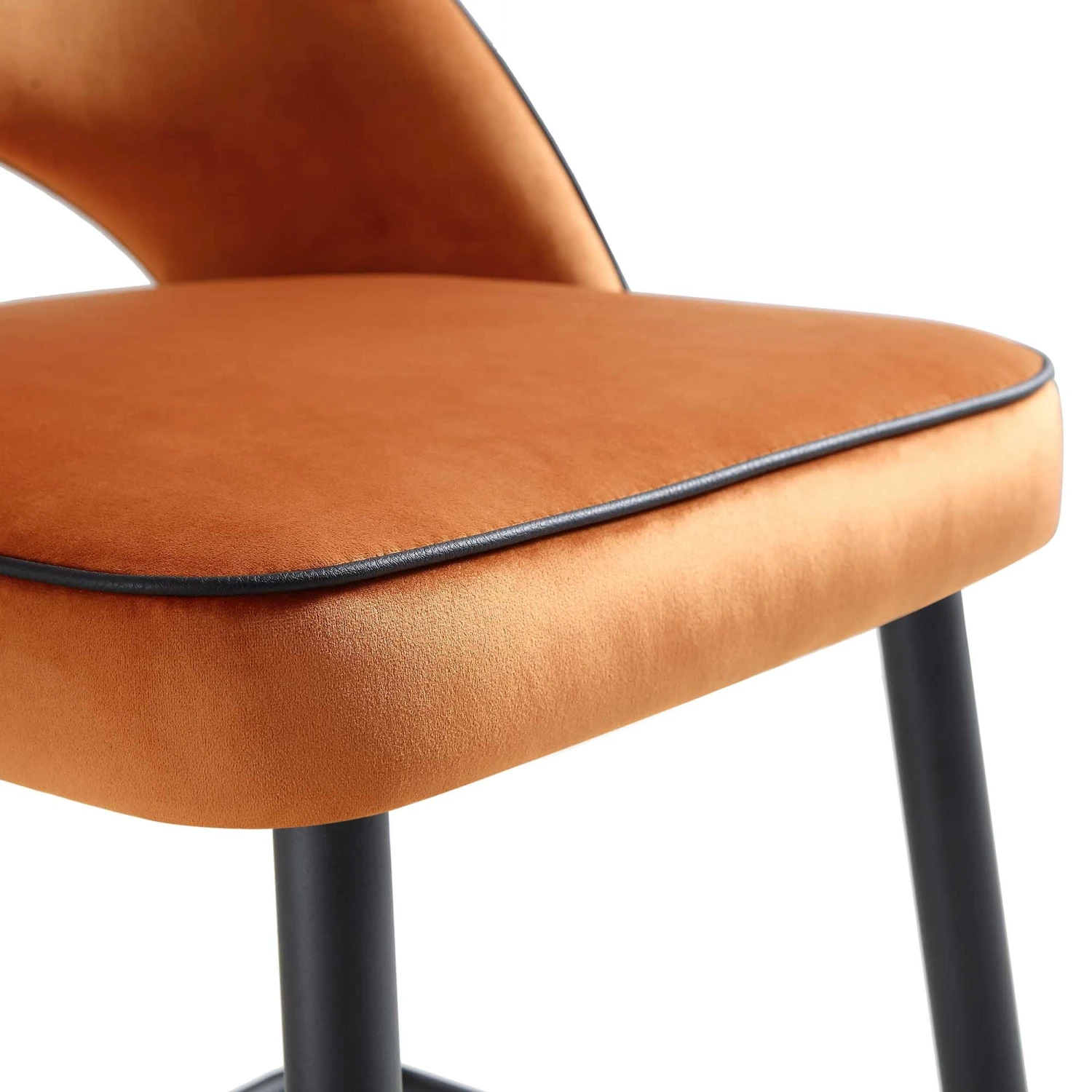 Oakley Set Of 2 Orange Velvet Upholstered Counter Stools With Contrast Piping 10 Oakley Set Of 2 Orange Velvet Upholstered Counter Stools With Contrast Piping - Image 10