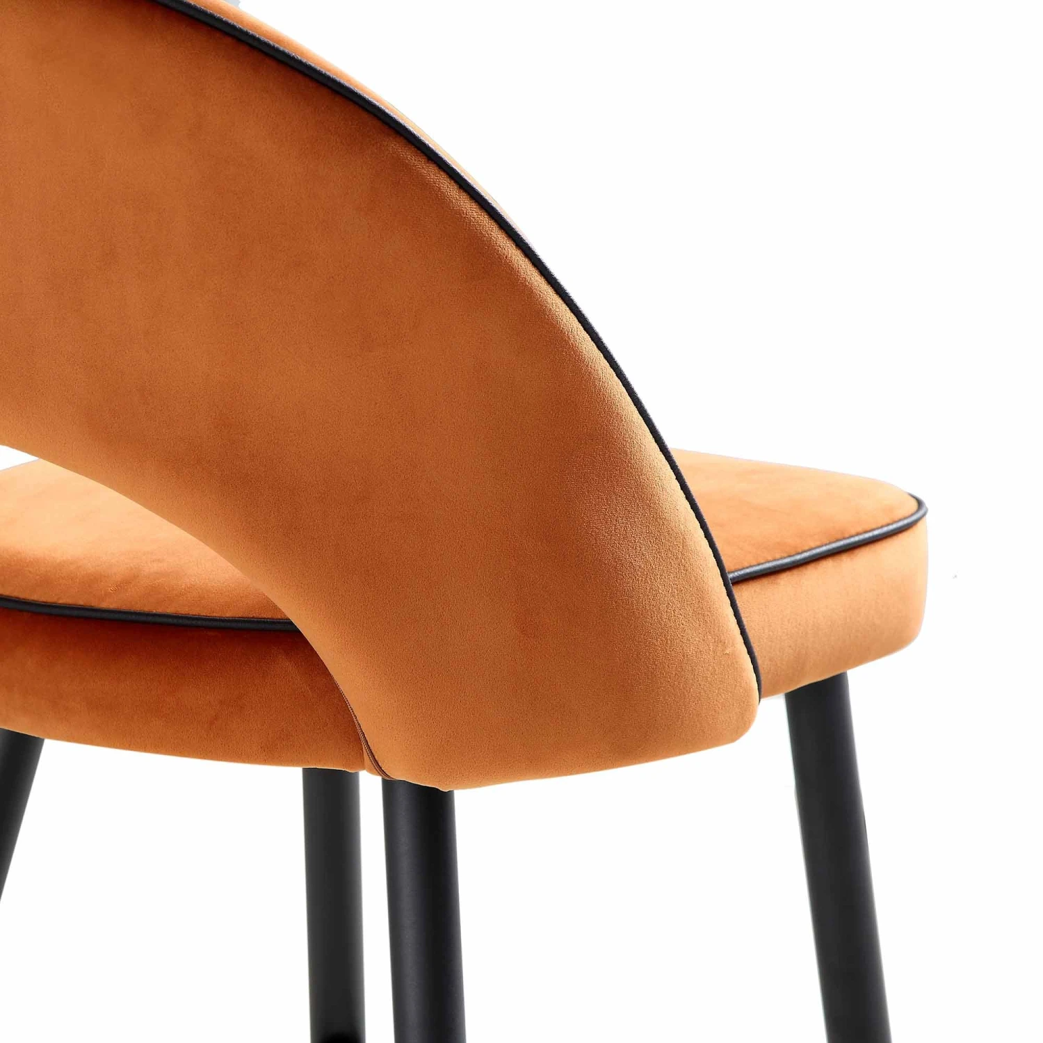 Oakley Set Of 2 Orange Velvet Upholstered Counter Stools With Contrast Piping 12 Oakley Set Of 2 Orange Velvet Upholstered Counter Stools With Contrast Piping - Image 12