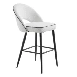 Oakley Set Of 2 White Boucle Upholstered Counter Stools With Contrast Piping -Daals BCH 2155 WHITE BOUCLE 2P WB3