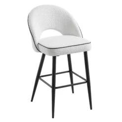 Oakley Set Of 2 White Boucle Upholstered Counter Stools With Contrast Piping -Daals BCH 2155 WHITE BOUCLE 2P WB4