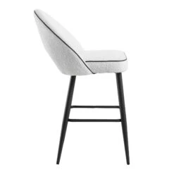 Oakley Set Of 2 White Boucle Upholstered Counter Stools With Contrast Piping -Daals BCH 2155 WHITE BOUCLE 2P WB5