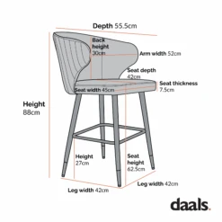 Langham Set Of 2 Mustard Velvet Upholstered Carver Counter Stools -Daals BCH 2170 2P CHART