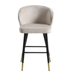 Langham Set Of 2 Champagne Velvet Upholstered Carver Counter Stools -Daals BCH 2170 CHAMP VEL 2P WB2