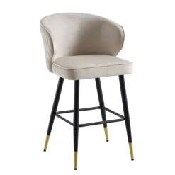 Langham Set Of 2 Champagne Velvet Upholstered Carver Counter Stools -Daals BCH 2170 CHAMP VEL 2P WB4