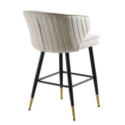 Langham Set Of 2 Champagne Velvet Upholstered Carver Counter Stools -Daals BCH 2170 CHAMP VEL 2P WB6
