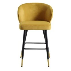 Langham Set Of 2 Mustard Velvet Upholstered Carver Counter Stools -Daals BCH 2170 MUSTARD VEL 2P WB2