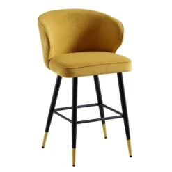 Langham Set Of 2 Mustard Velvet Upholstered Carver Counter Stools -Daals BCH 2170 MUSTARD VEL 2P WB4